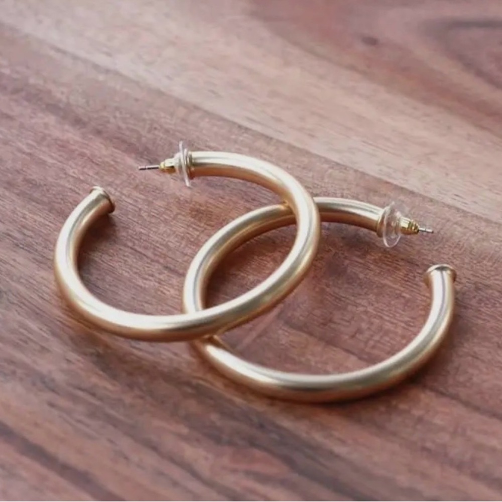 Large Brushed Gold Hoop Earrings